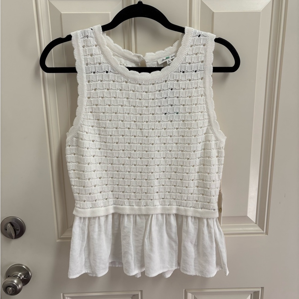 Another Love Crochet Peplum Style White Top NWT Size Small